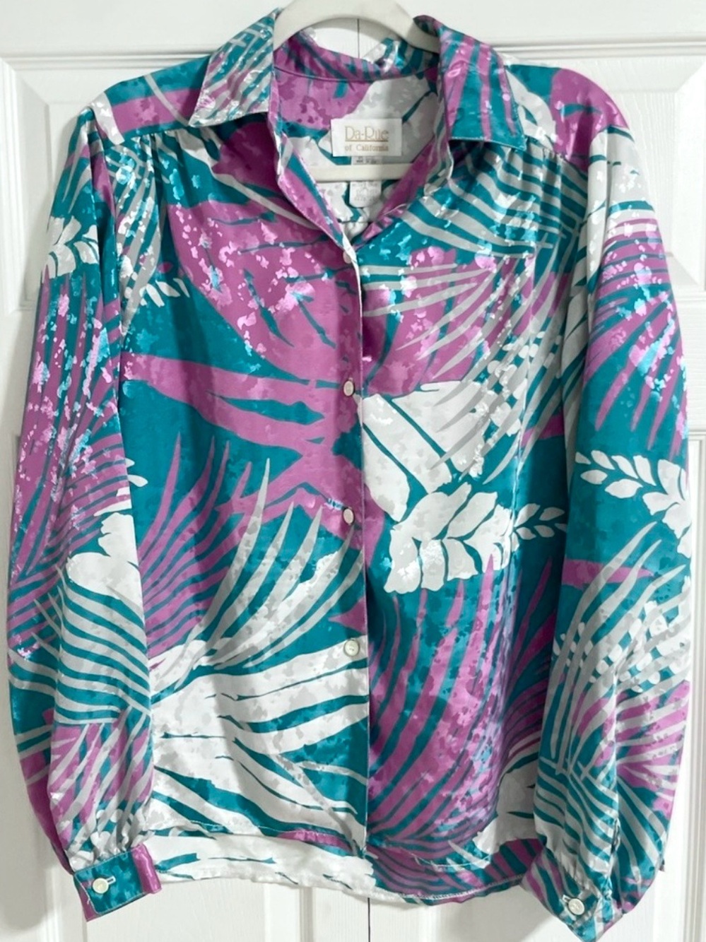 Da-Rue of California Women's Retro Silky Long Sleeve Blouse Size 10-Vintage Pink